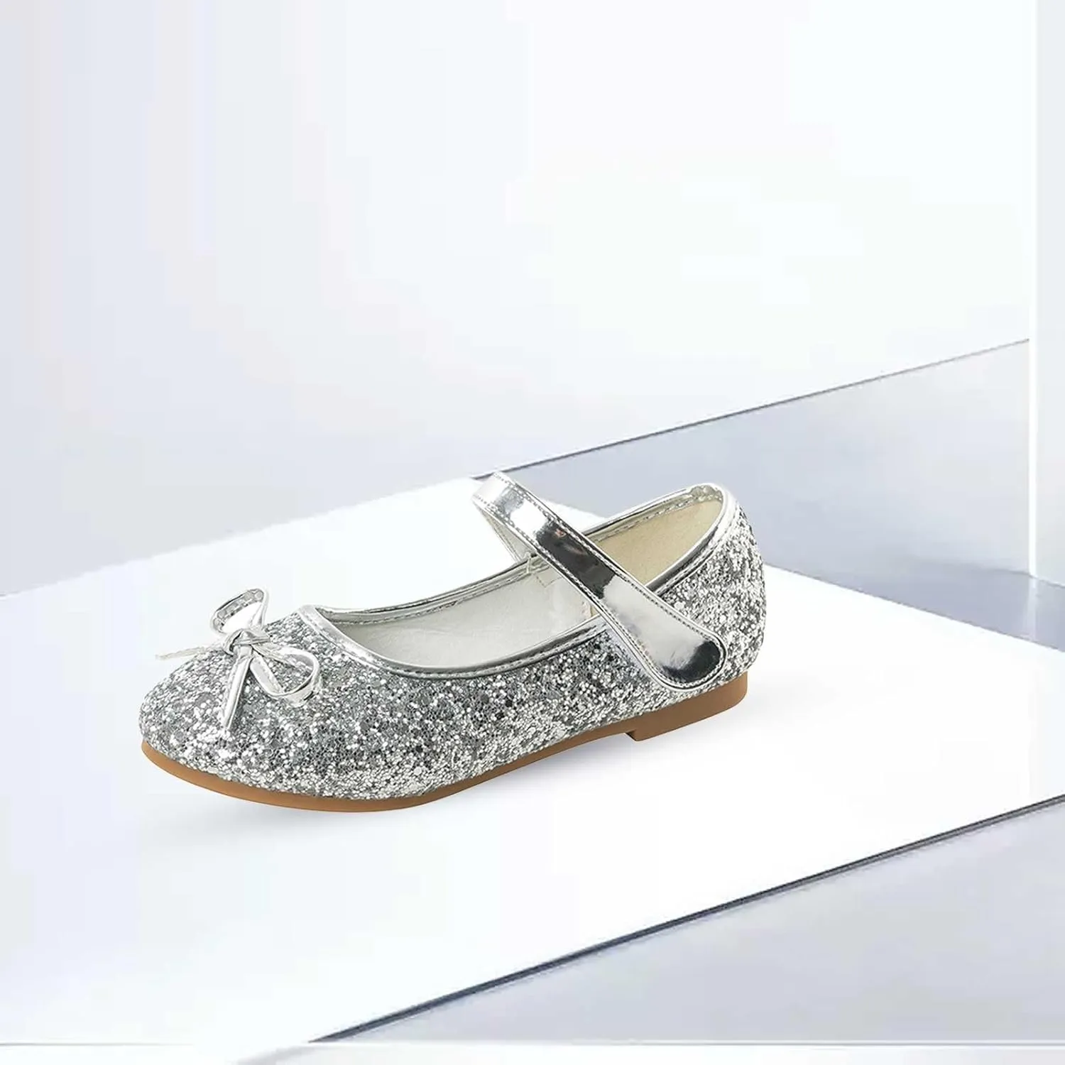 Girls Glitter Princess Dress Shoes Cute Bowknot Mary Jane Low Heels Party Wedding Prom Footwear for Toddler Kids