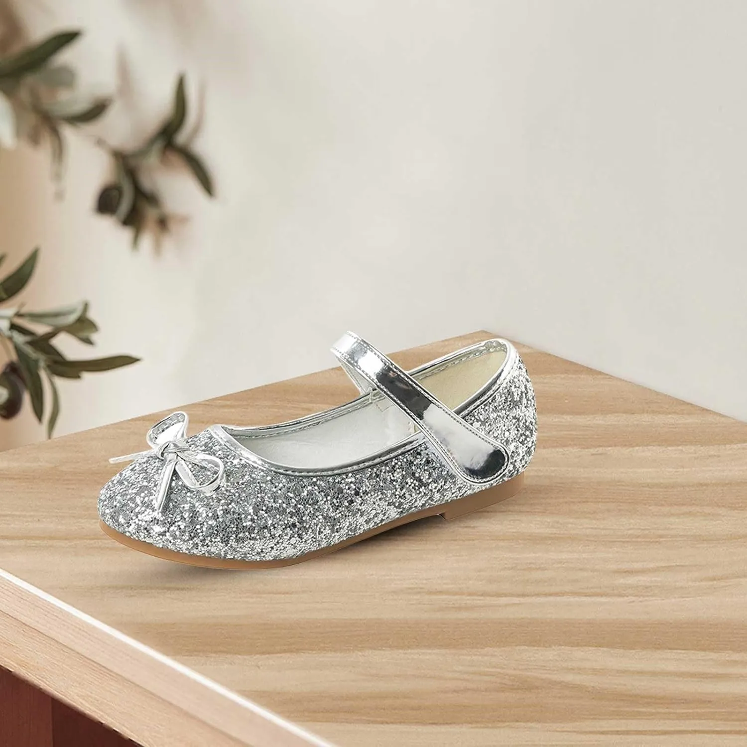 Girls Glitter Princess Dress Shoes Cute Bowknot Mary Jane Low Heels Party Wedding Prom Footwear for Toddler Kids