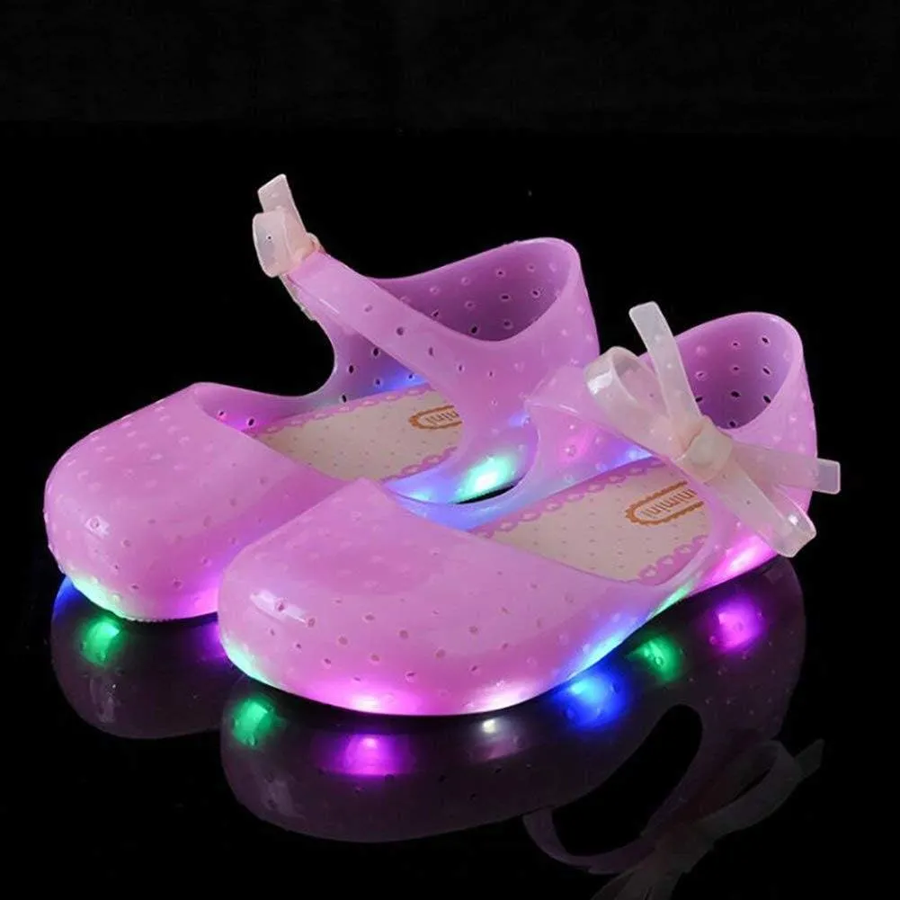 Girls Led Light Up Shoes Jelly Bowknot Toddler Sandals Kids
