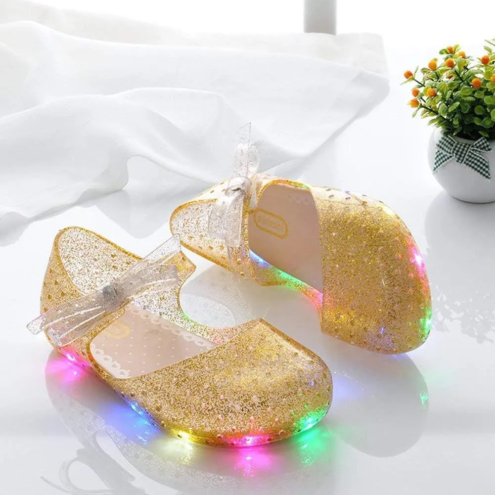 Girls Led Light Up Shoes Jelly Bowknot Toddler Sandals Kids