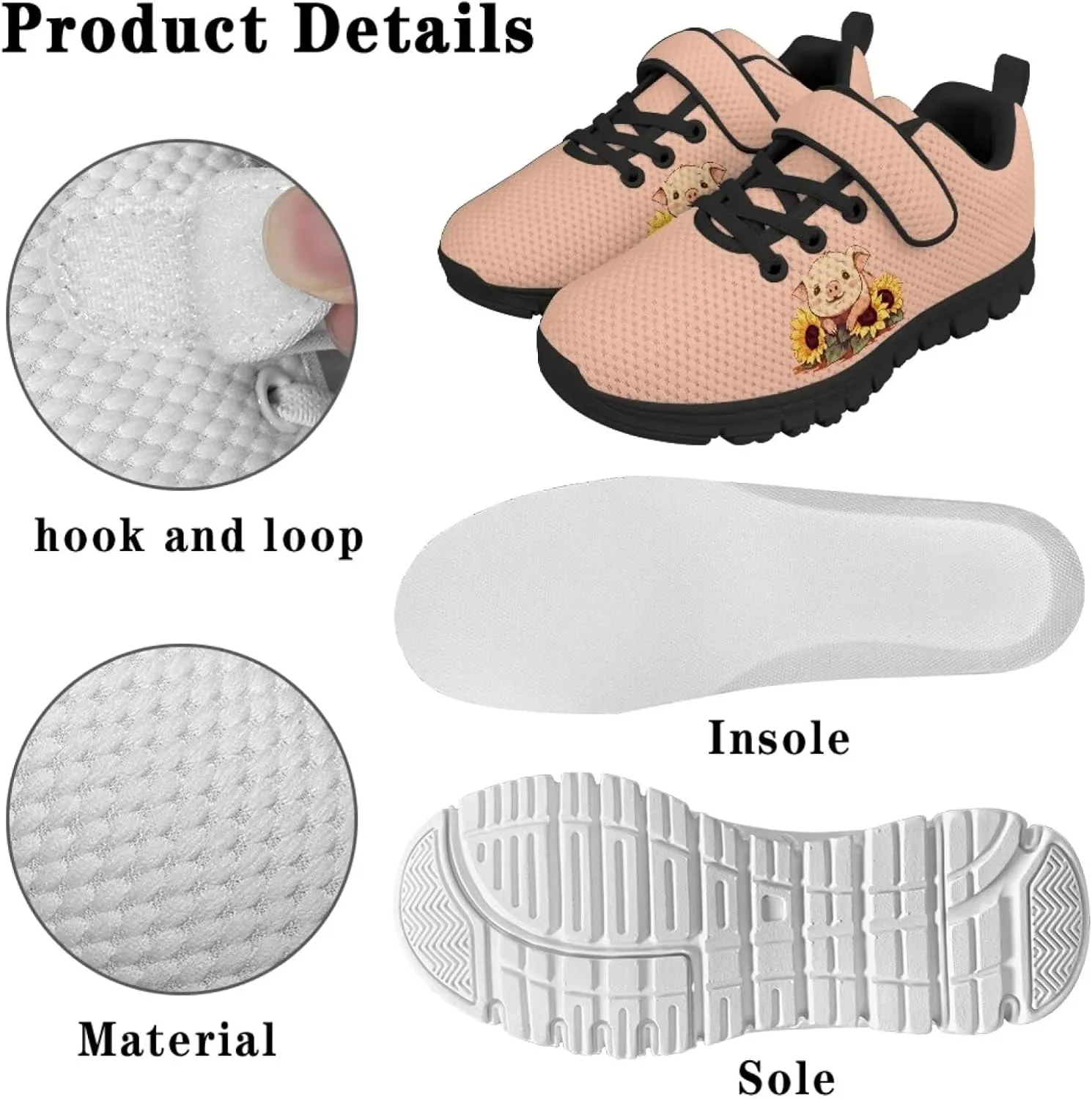 Girls Pig Axolotl Art Print Athletic Running Sneakers for Girls Boys Hiking Tennis Fitness Shoes