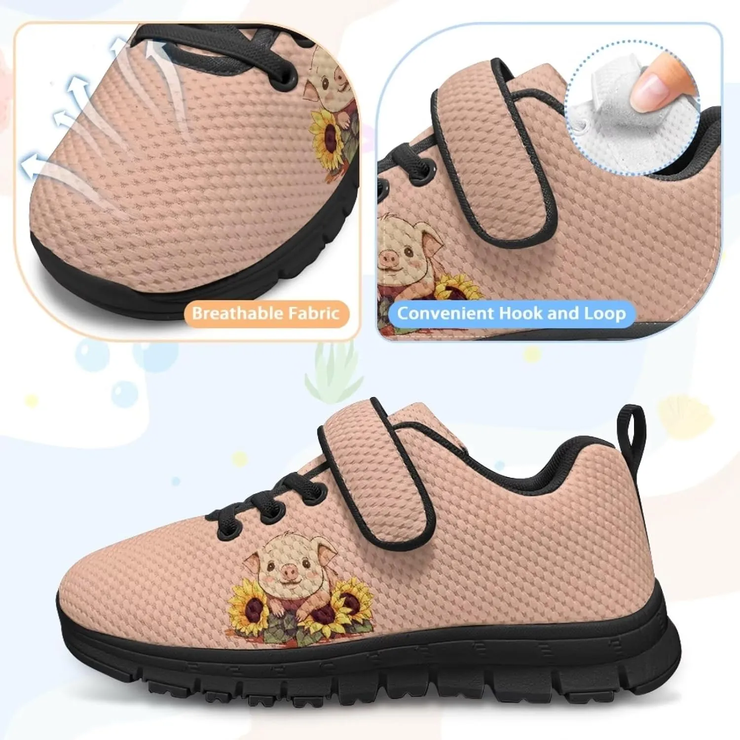 Girls Pig Axolotl Art Print Athletic Running Sneakers for Girls Boys Hiking Tennis Fitness Shoes