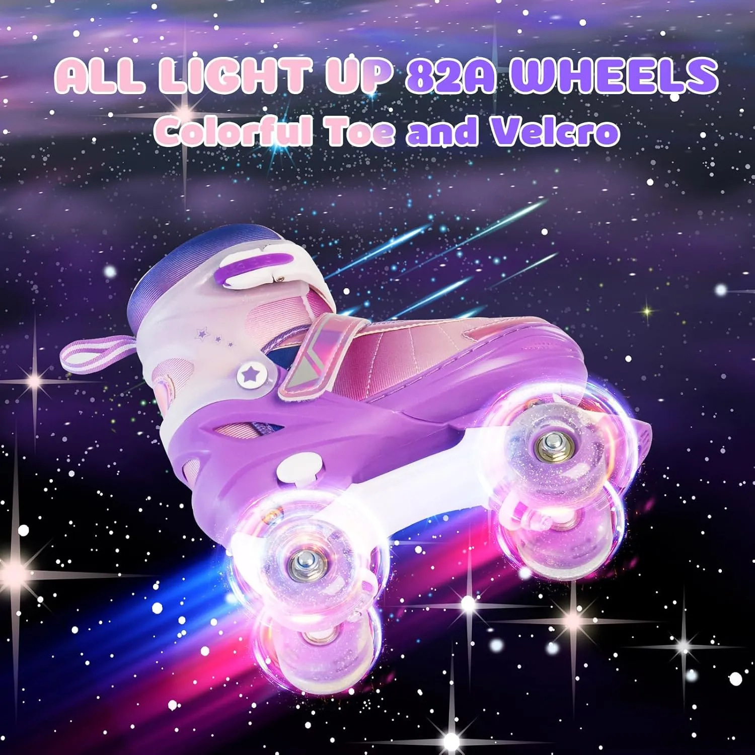 Girls Roller Skates for Kids Beginners Ages 5-12, Pink Purple Rainbow Adjustable Quad Rollerskates for Youth with All Light up Wheels Skating Shoes for Outdoor Sports