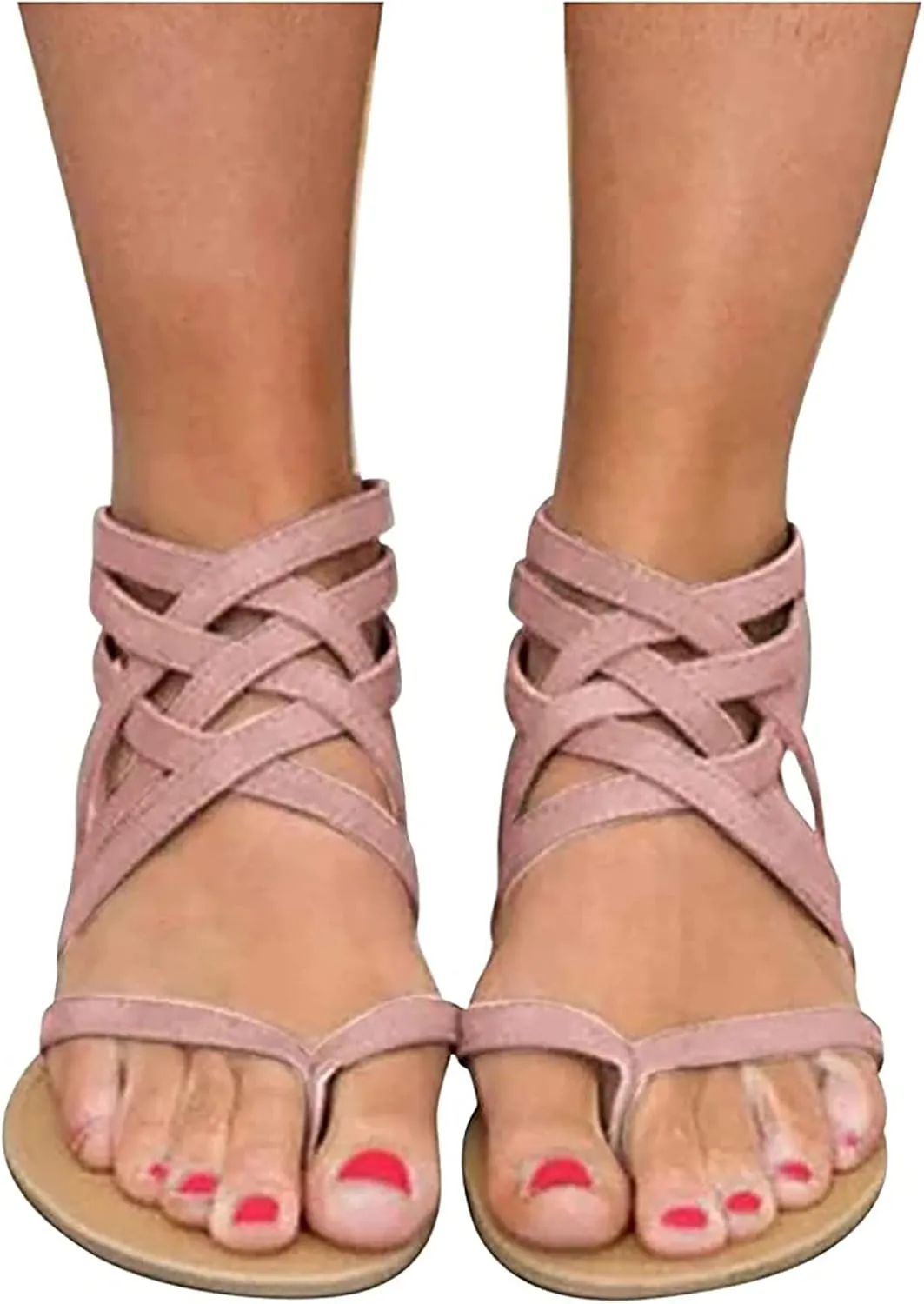 Gladiator Sandals for Women Flats,Summer Casual Cross Strap Back Zipper Clip Toe Flip Flops Lightweight Comfortable Roman Beach Shoes Slipper