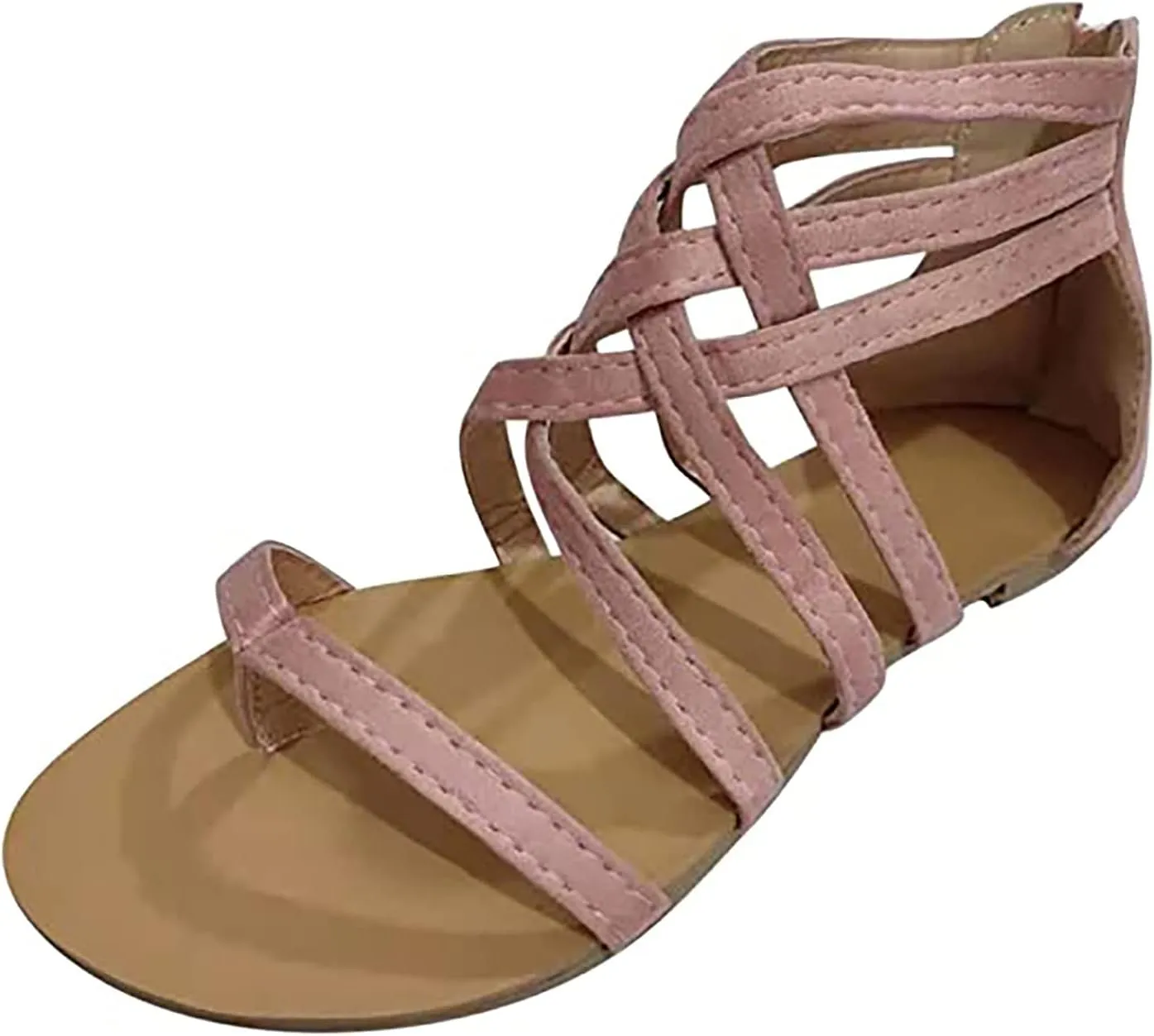 Gladiator Sandals for Women Flats,Summer Casual Cross Strap Back Zipper Clip Toe Flip Flops Lightweight Comfortable Roman Beach Shoes Slipper