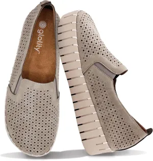 Glolily Elle Platform Perf Women's Comfort Sneakers - Orthotic Lightweight & Flexible Walking Shoes with Arch Support, Comfortable Casual Fashion Shoes for Women