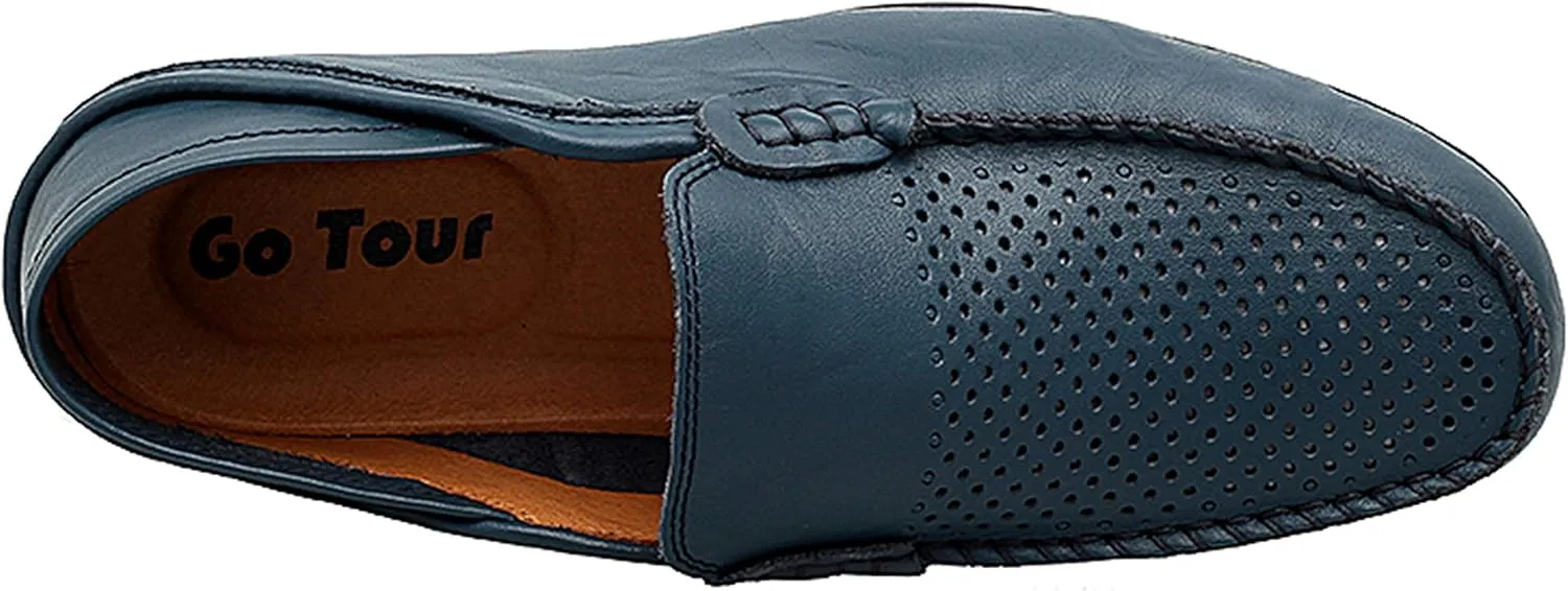 Go Tour Men's Premium Genuine Leather Casual Slip on Loafers Breathable Driving Shoes Fashion Slipper