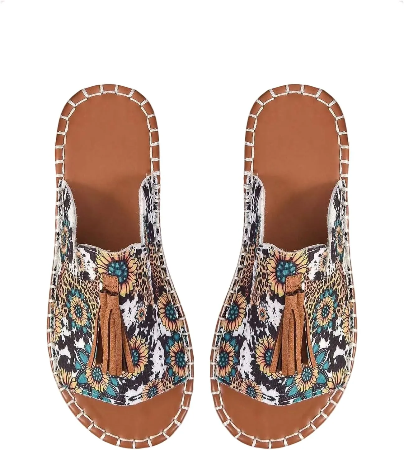 GORGLITTER Women's Rainbow Colorful Summer Flat Sandals 2025 Boho Beach Vacation Slides Shoes