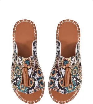 GORGLITTER Women's Rainbow Colorful Summer Flat Sandals 2025 Boho Beach Vacation Slides Shoes