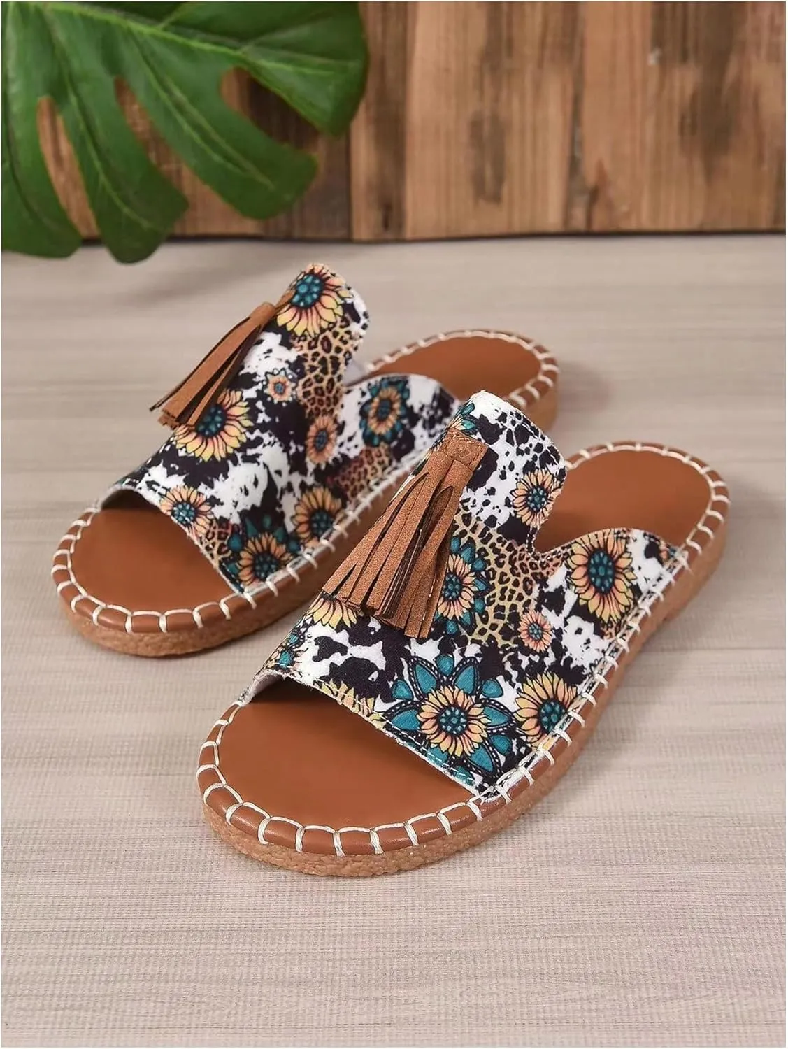 GORGLITTER Women's Rainbow Colorful Summer Flat Sandals 2025 Boho Beach Vacation Slides Shoes