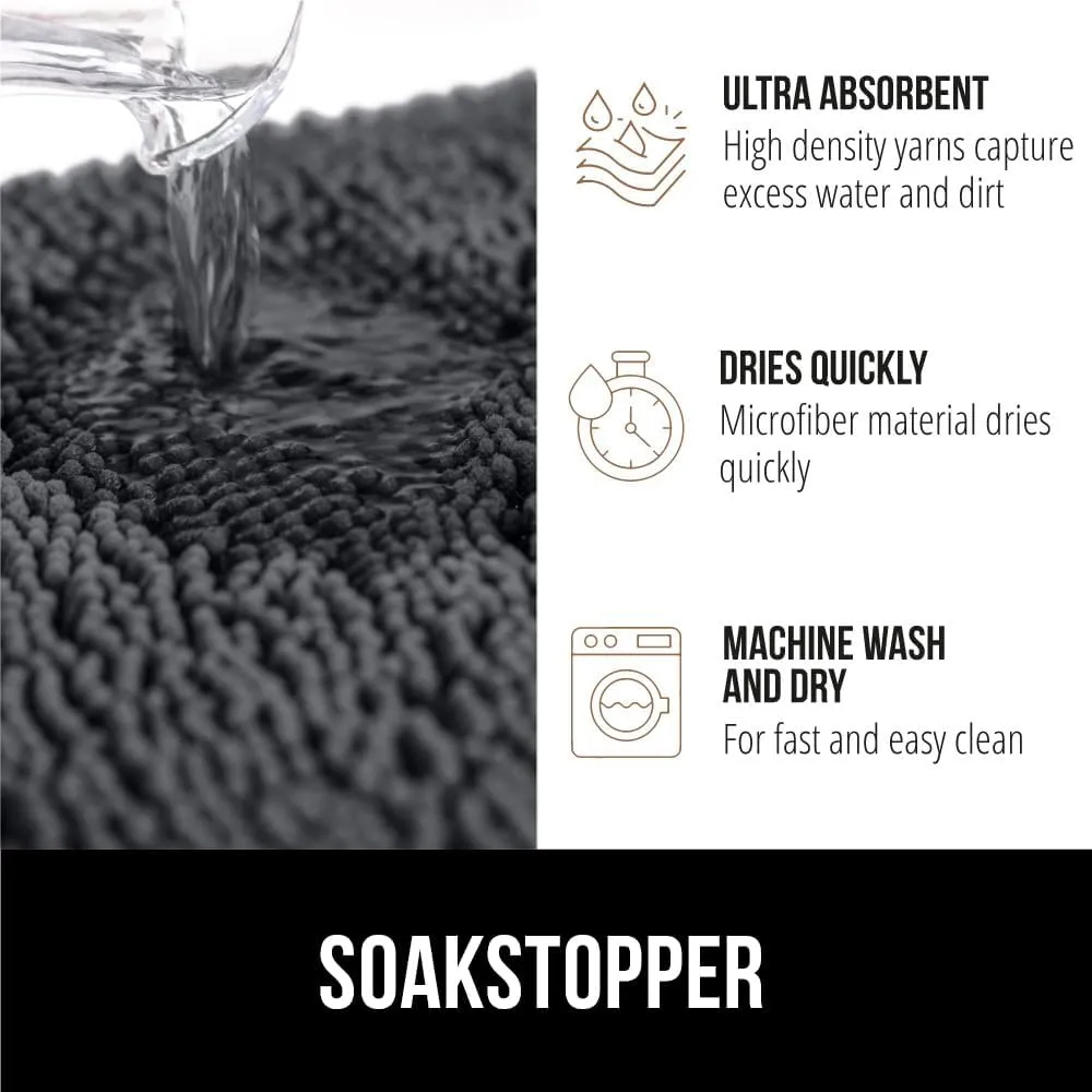 GORILLA GRIP Ultra Absorbent Grippy Doormat for Muddy Dog Paws, Machine Washable Soakstopper Rugs Cleaner Floors, Bed Mat for Dirty Dogs, Indoor Entrance Door Rug Pet Bed Mats 24x17 Charcoal