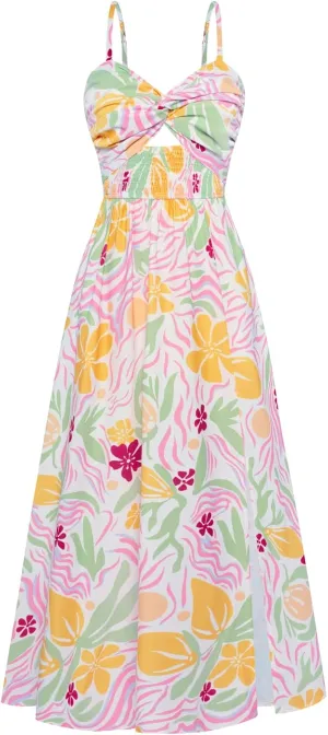 GRACE KARIN 2025 Women's Summer Spaghetti Strap Maxi Dress Smocked Floral Dress Sleeveless Boho Beach Sundress with Pockets