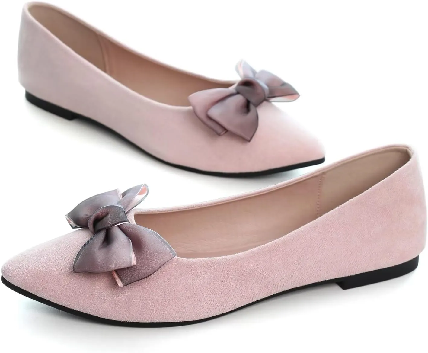 Hee grand Bowknot Flats for Women Pointed Toe Ballet Shoes Soft Slip on Loafers Suede Dress Shoes