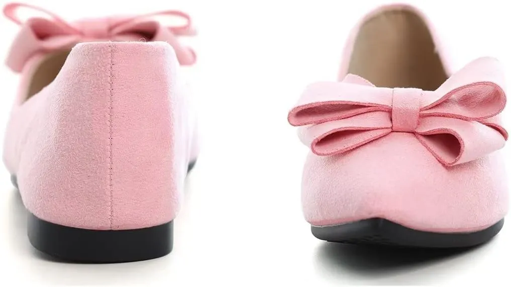Hee grand Bowknot Flats for Women Pointed Toe Ballet Shoes Soft Slip on Loafers Suede Dress Shoes