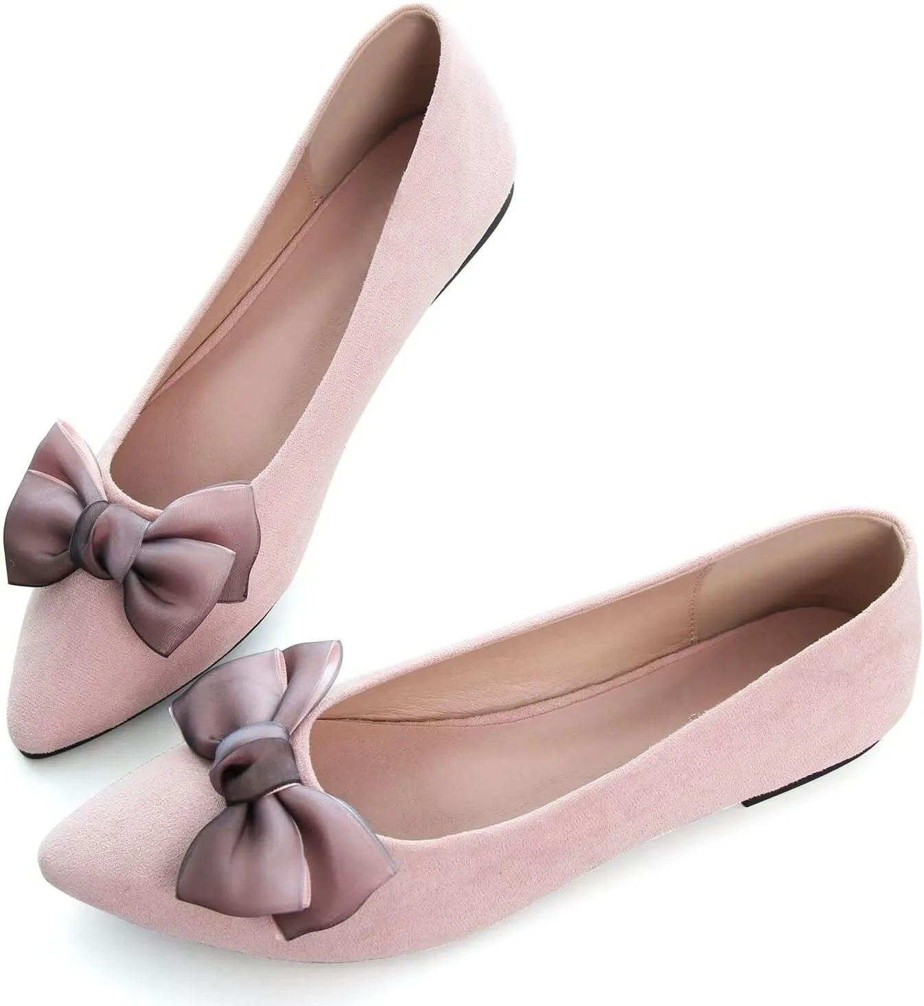 Hee grand Bowknot Flats for Women Pointed Toe Ballet Shoes Soft Slip on Loafers Suede Dress Shoes