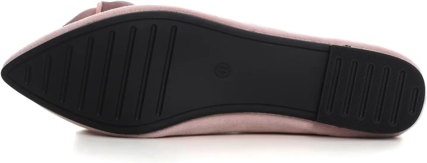 Hee grand Bowknot Flats for Women Pointed Toe Ballet Shoes Soft Slip on Loafers Suede Dress Shoes