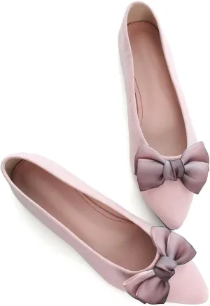 Hee grand Bowknot Flats for Women Pointed Toe Ballet Shoes Soft Slip on Loafers Suede Dress Shoes