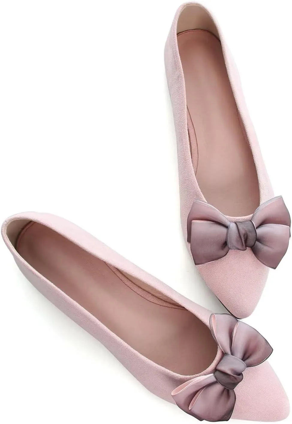 Hee grand Bowknot Flats for Women Pointed Toe Ballet Shoes Soft Slip on Loafers Suede Dress Shoes