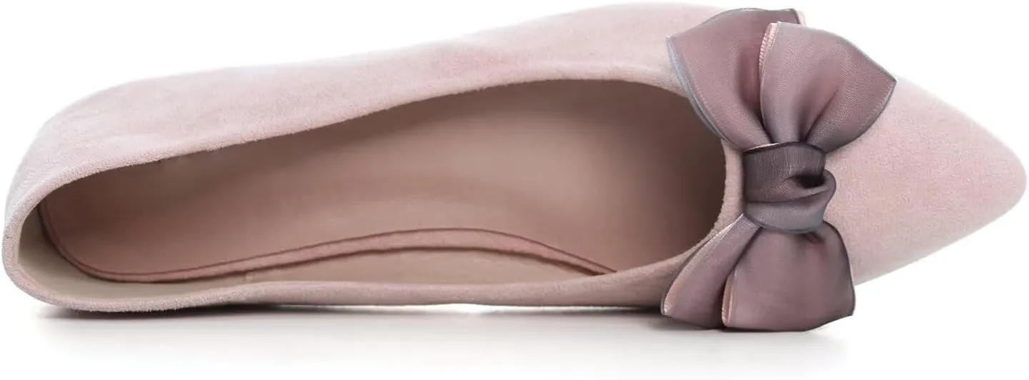 Hee grand Bowknot Flats for Women Pointed Toe Ballet Shoes Soft Slip on Loafers Suede Dress Shoes