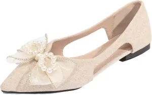 Hee grand Glitter Bow-Knot Pointed Toe Ballet Flats for Women Sparkling Crystals Fashion Wedding Dress Shoes Breathable Casual Slip On Loafers