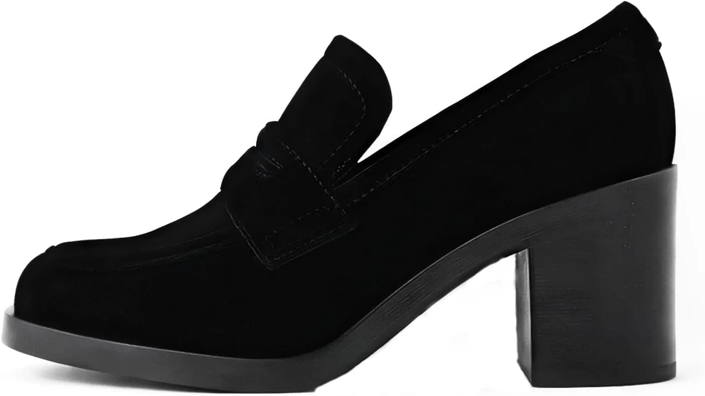 heelchic Chunky Loafers Women Dressy, Pumps Shoes for Women Pointed Closed Toe, Comfortable Block Heels Penny Loafers Slip On