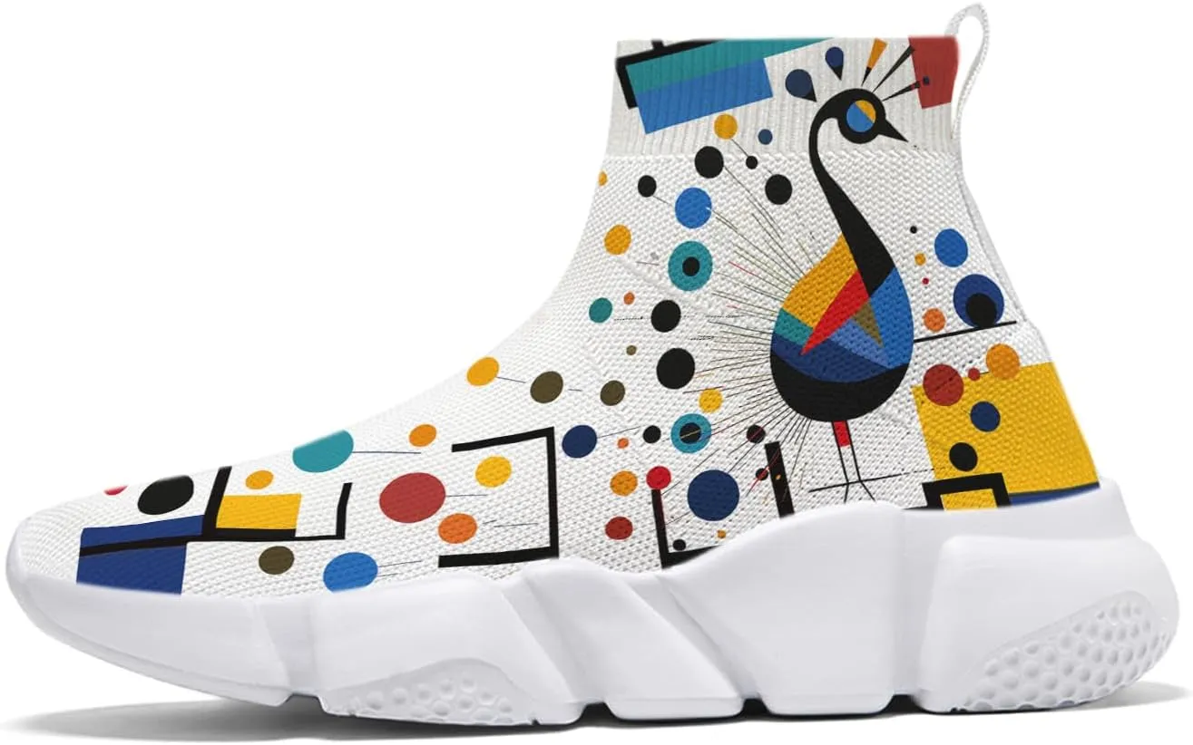 Hetios Men's Sock Shoes Mondrian Style Knit Slip On Sneakers Athletic Casual Graffiti Painted Shoes