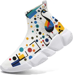 Hetios Men's Sock Shoes Mondrian Style Knit Slip On Sneakers Athletic Casual Graffiti Painted Shoes