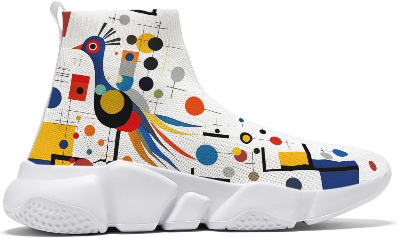 Hetios Men's Sock Shoes Mondrian Style Knit Slip On Sneakers Athletic Casual Graffiti Painted Shoes