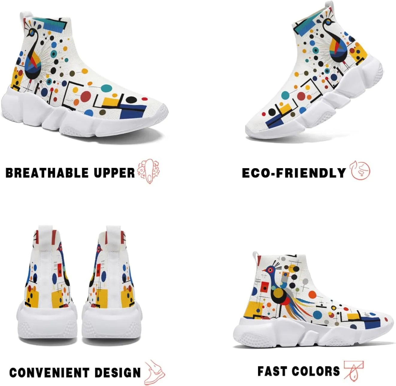 Hetios Men's Sock Shoes Mondrian Style Knit Slip On Sneakers Athletic Casual Graffiti Painted Shoes
