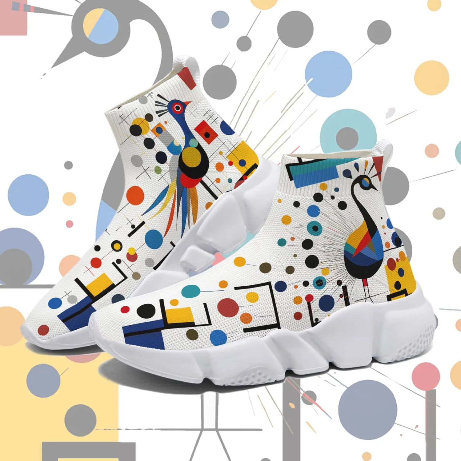Hetios Men's Sock Shoes Mondrian Style Knit Slip On Sneakers Athletic Casual Graffiti Painted Shoes