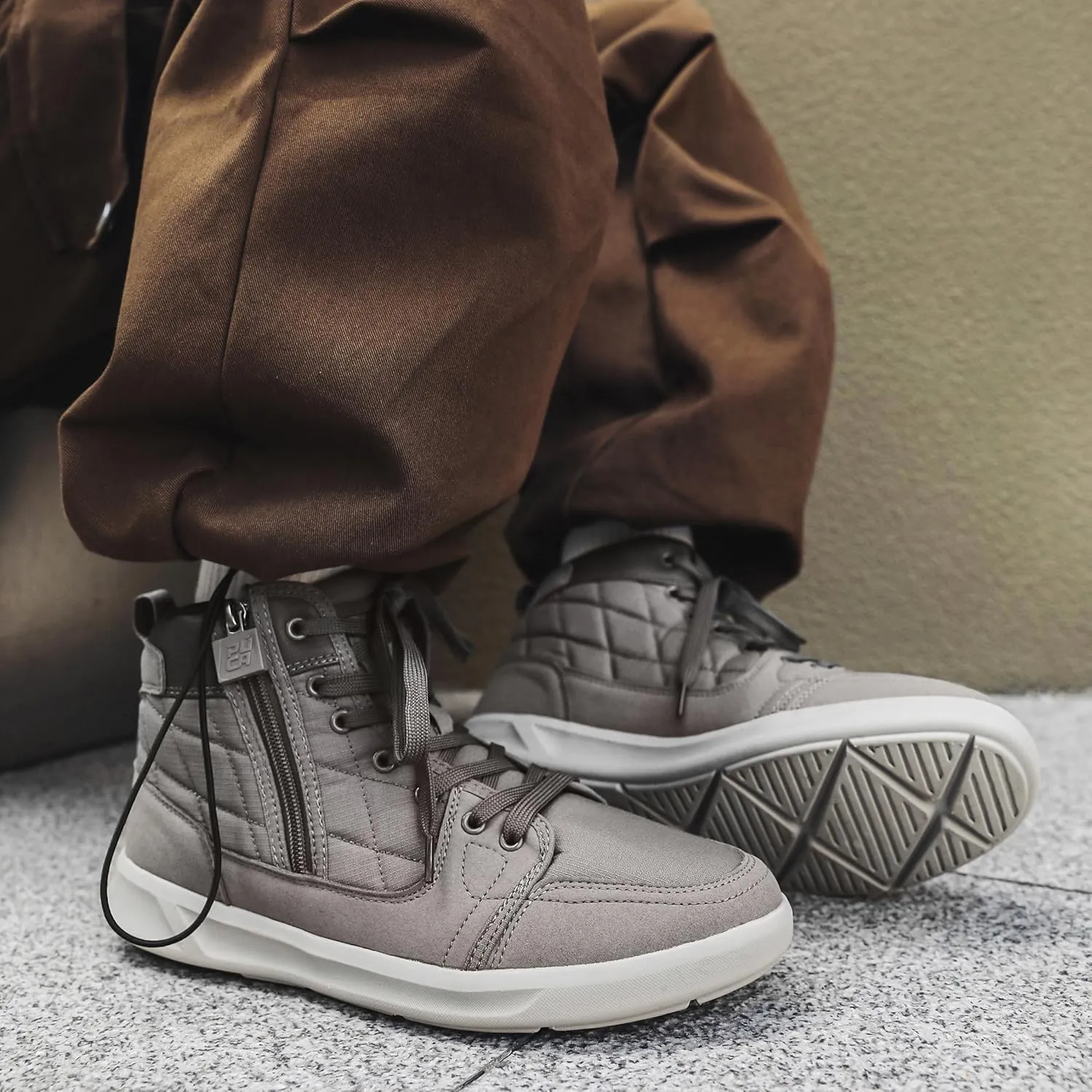 High-Top Men’s Casual Shoes - Genuine Microfiber Suede Boots with Side Zipper, Lightweight Flexible Sole, Well-Cushioned Breathable and Removable Insoles
