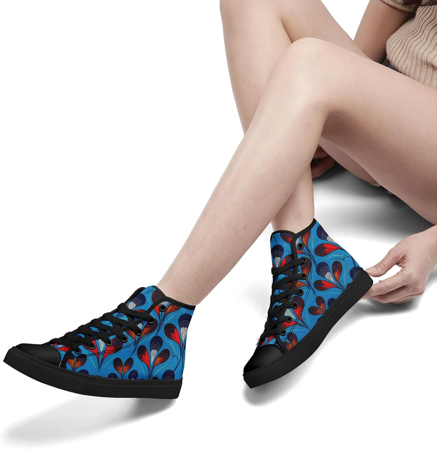 High Top Sneakers for Women Men Canvas Shoes Lightweight Printed Lace Up Fashion Casual Walking Shoes Street Footwear