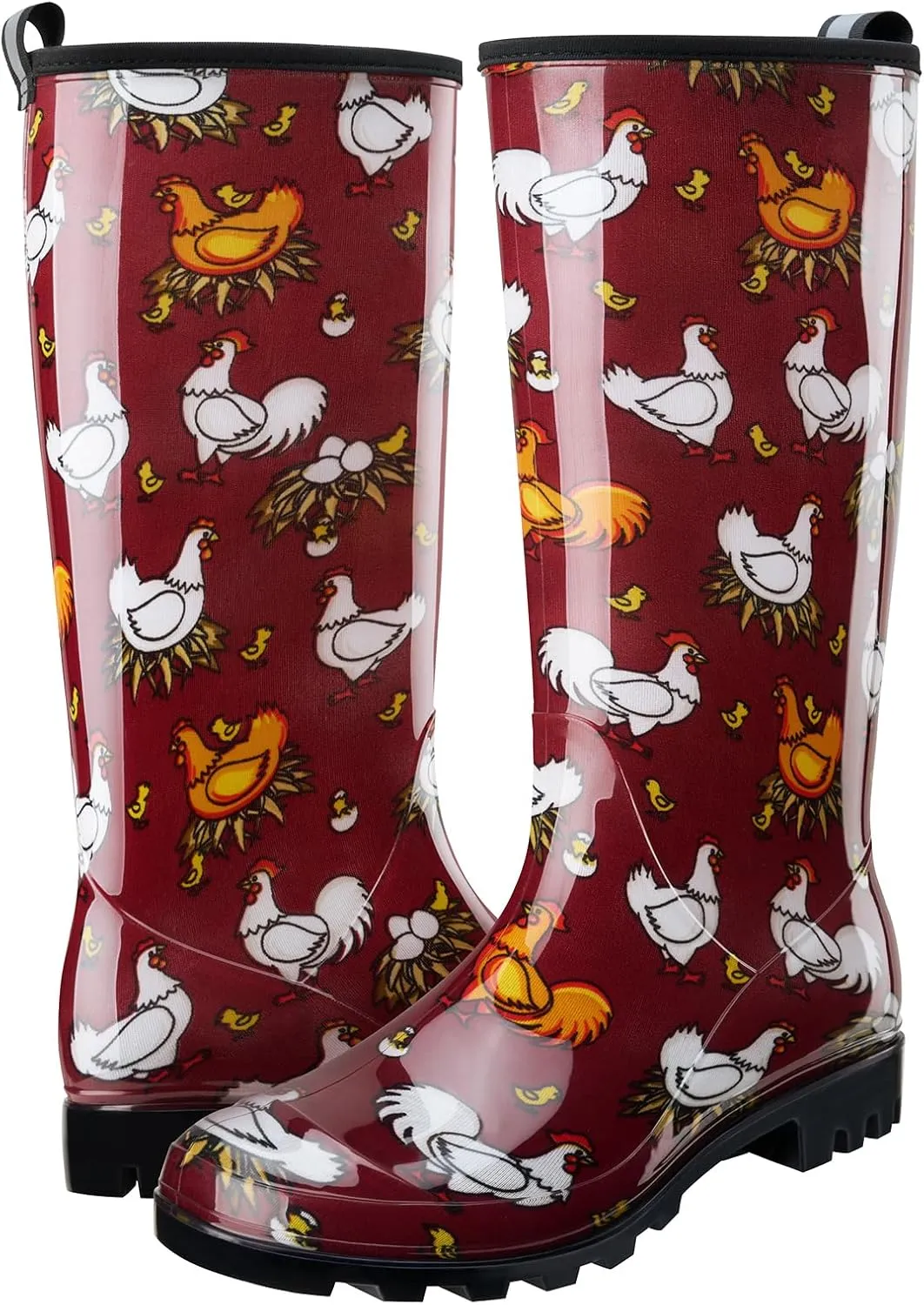 HISEA Women's Rain Boots Waterproof Garden Shoes Colorful Printed Knee High Rubber Boots Anti-Slipping Rainboots for Ladies with Comfort Insole Tall Wellington Rain Shoes