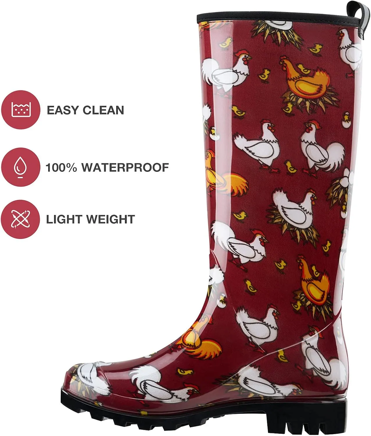 HISEA Women's Rain Boots Waterproof Garden Shoes Colorful Printed Knee High Rubber Boots Anti-Slipping Rainboots for Ladies with Comfort Insole Tall Wellington Rain Shoes