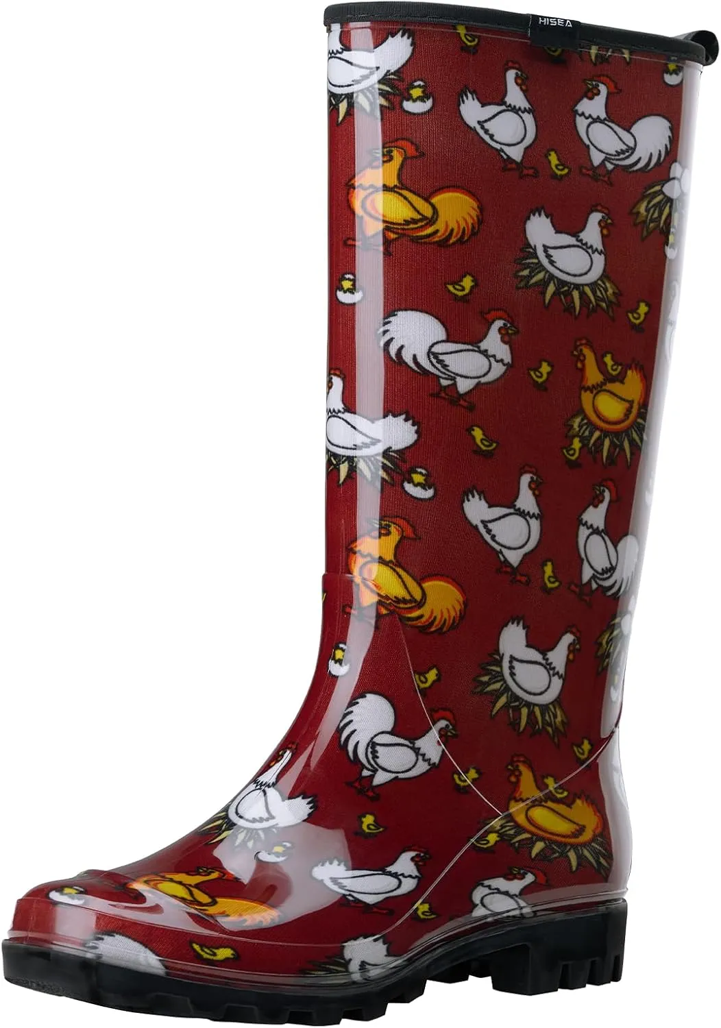 HISEA Women's Rain Boots Waterproof Garden Shoes Colorful Printed Knee High Rubber Boots Anti-Slipping Rainboots for Ladies with Comfort Insole Tall Wellington Rain Shoes