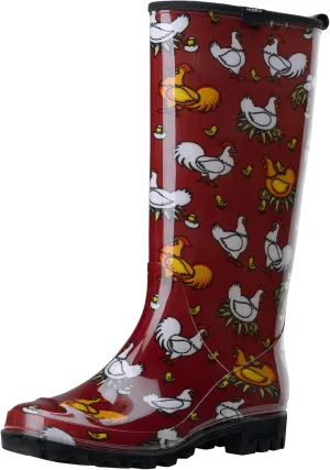 HISEA Women's Rain Boots Waterproof Garden Shoes Colorful Printed Knee High Rubber Boots Anti-Slipping Rainboots for Ladies with Comfort Insole Tall Wellington Rain Shoes