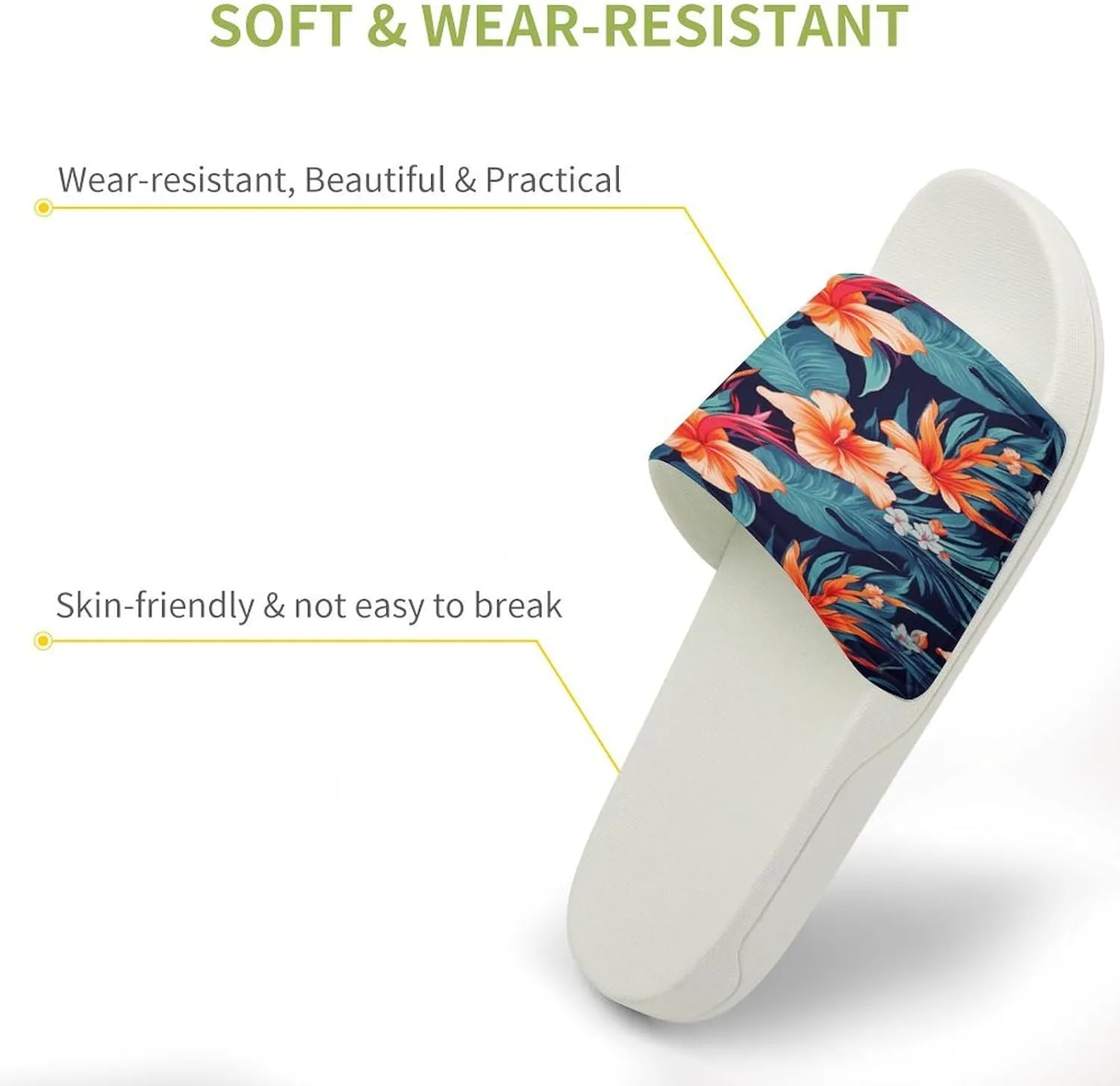 Home Slides Shower Sandals,Hawaii Tropical Flower Print Open Toe Slippers,Summer Beach Slides,Non-Slip Shower Shoes for Indoor And Outdoor