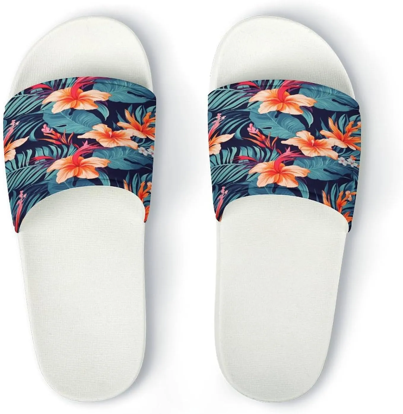 Home Slides Shower Sandals,Hawaii Tropical Flower Print Open Toe Slippers,Summer Beach Slides,Non-Slip Shower Shoes for Indoor And Outdoor