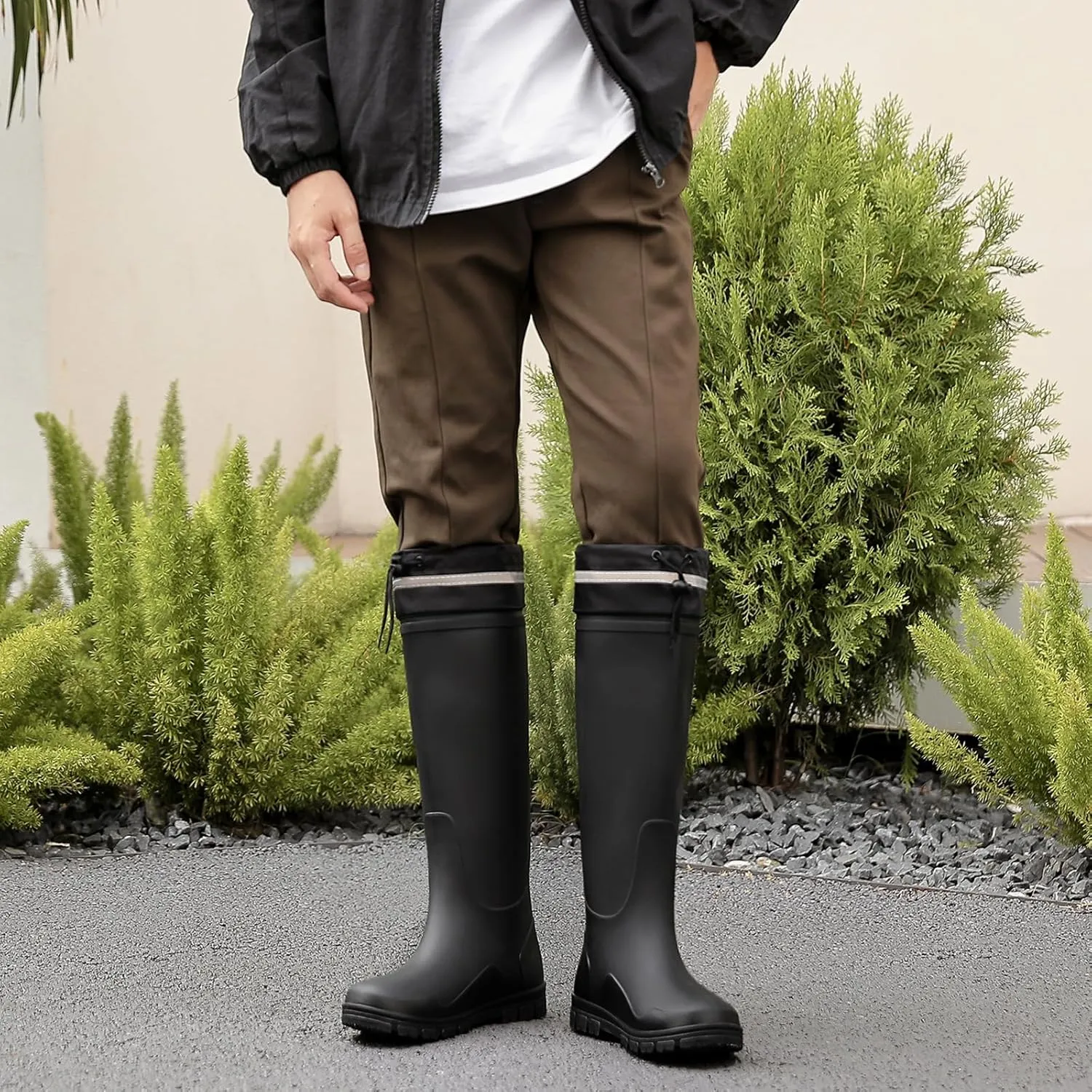 HSBDNZQ Rain Boots for Men Waterproof Mens Knee High Rubber Boots with PVC, Comfort Lightweight Work Mud Boots, Durable Slip Garden Boots for Gardening Fishing