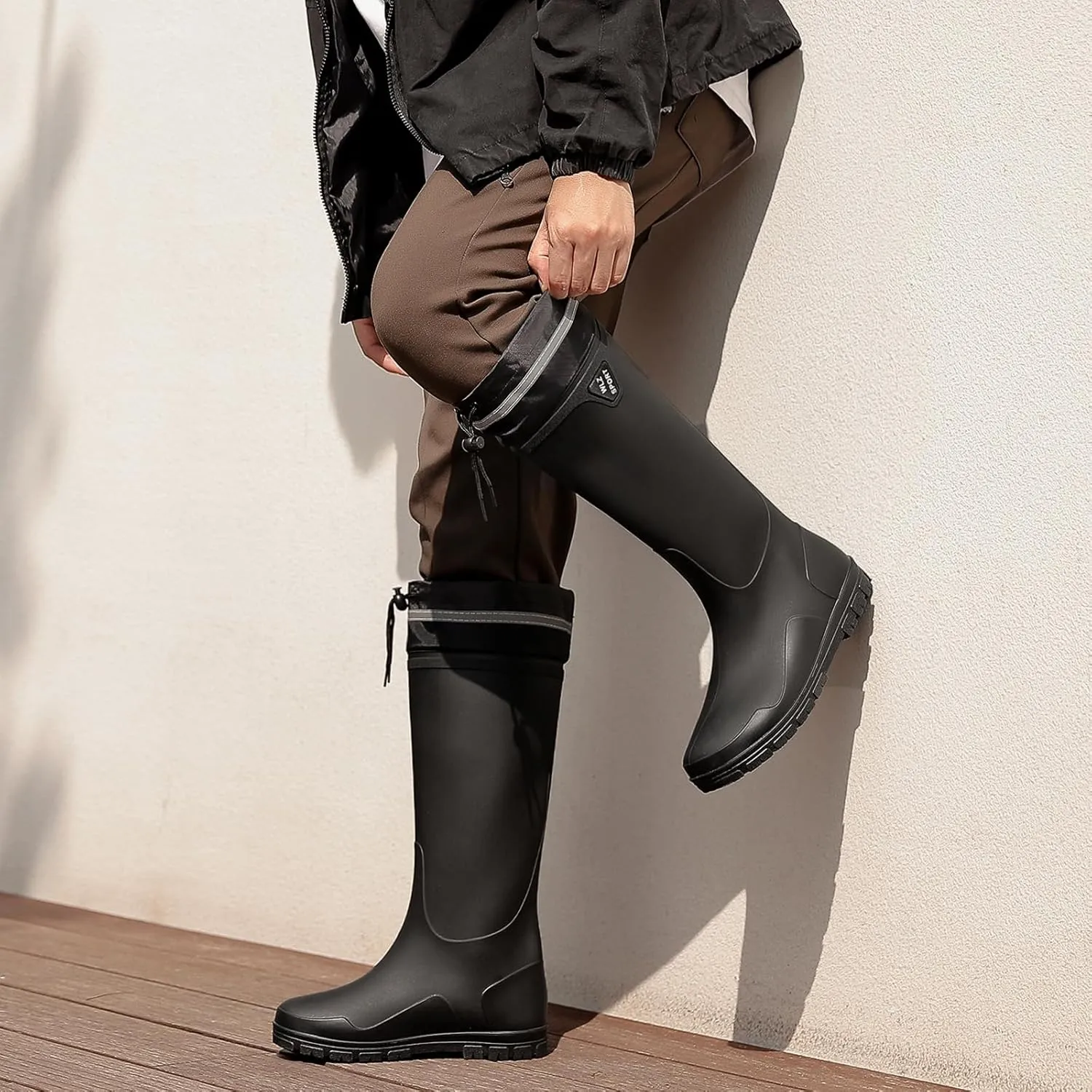HSBDNZQ Rain Boots for Men Waterproof Mens Knee High Rubber Boots with PVC, Comfort Lightweight Work Mud Boots, Durable Slip Garden Boots for Gardening Fishing
