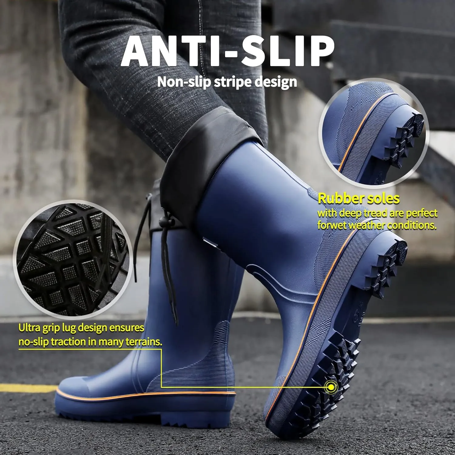 HSBDNZQ Rain Boots for Men, Waterproof Mens Rubber Boots with PVC Unique Design, Comfort Lightweight Work Mud Boots, Resistant Durable Slip Garden Boots for Farming Gardening Fishing
