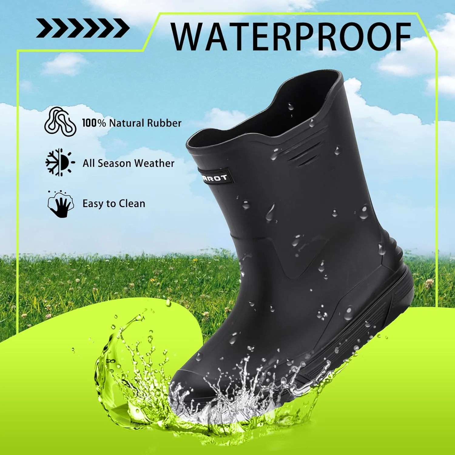 Hsttgsr Rain Boots for Men Waterproof Fashionable Rubber Boots Non-slip Outdoor Garden Boots Mid Calf Muck Work Shoes Comfort Lightweight Rainboots for Fishing Climbing
