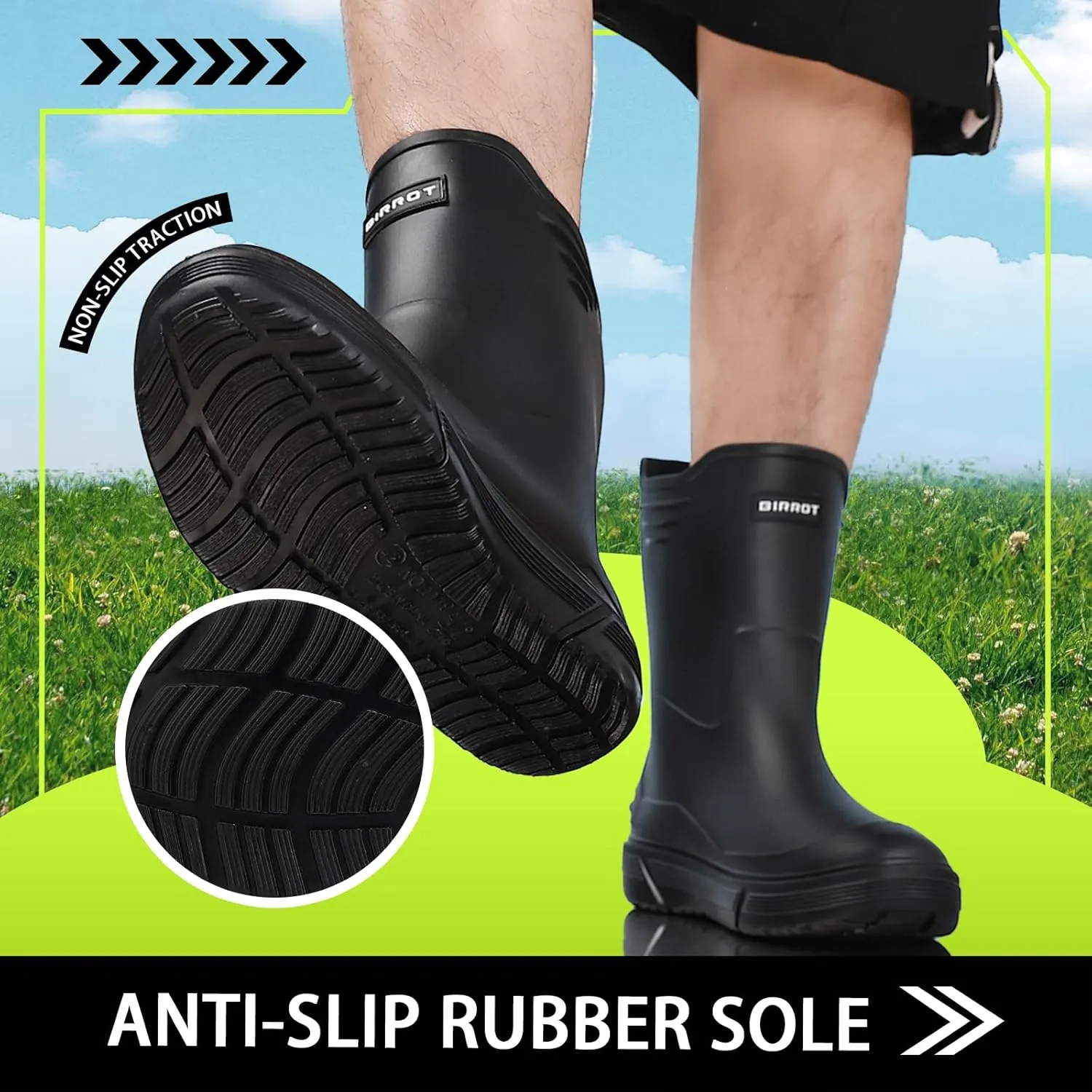 Hsttgsr Rain Boots for Men Waterproof Fashionable Rubber Boots Non-slip Outdoor Garden Boots Mid Calf Muck Work Shoes Comfort Lightweight Rainboots for Fishing Climbing