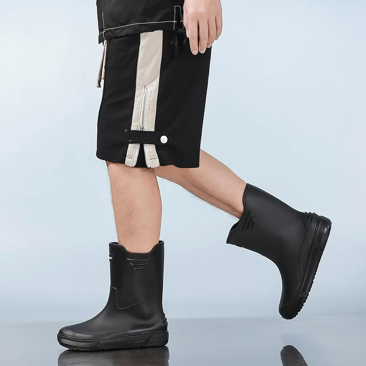 Hsttgsr Rain Boots for Men Waterproof Fashionable Rubber Boots Non-slip Outdoor Garden Boots Mid Calf Muck Work Shoes Comfort Lightweight Rainboots for Fishing Climbing