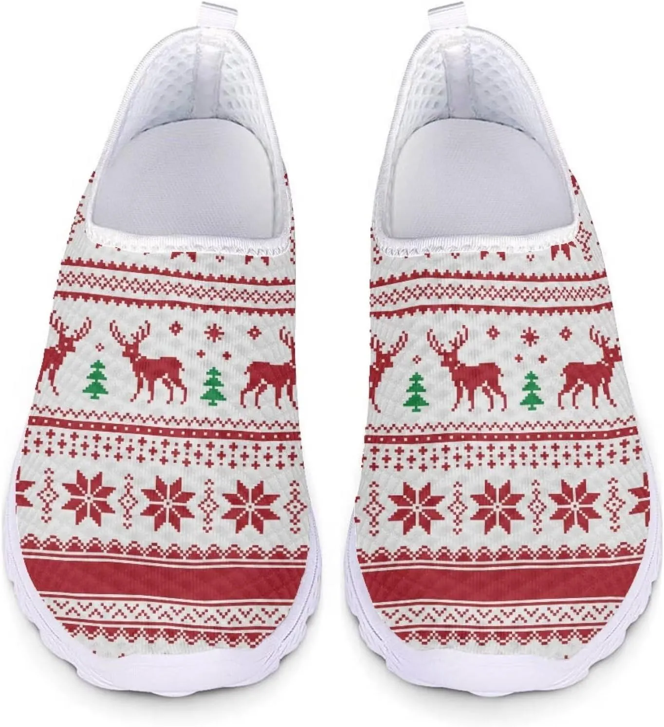 HUIACONG Christmas Women Sneakers Elk Snow Christmas Tree Stripe Flat for Teen Girls Slip On Walking Shoes for Ladies Running Footwear Tennis Trainers for Driving Working Shoes 7 Size