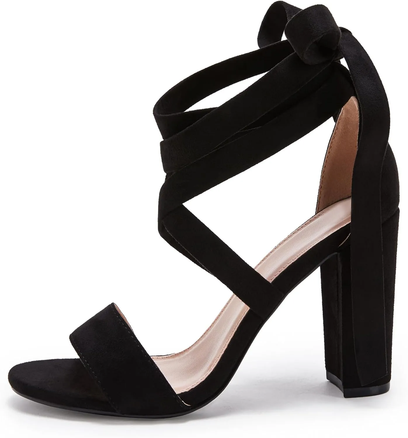Huiyuzhi Womens Strappy Heels Lace up High Heeled Sandals Chunky Block Ankle Tie Pumps Dress Party Shoes