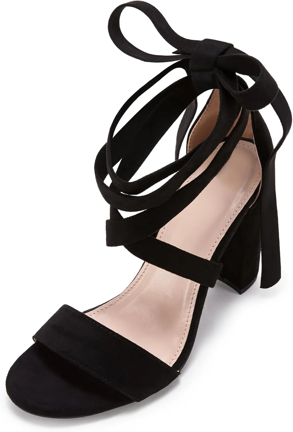 Huiyuzhi Womens Strappy Heels Lace up High Heeled Sandals Chunky Block Ankle Tie Pumps Dress Party Shoes