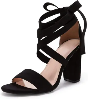 Huiyuzhi Womens Strappy Heels Lace up High Heeled Sandals Chunky Block Ankle Tie Pumps Dress Party Shoes