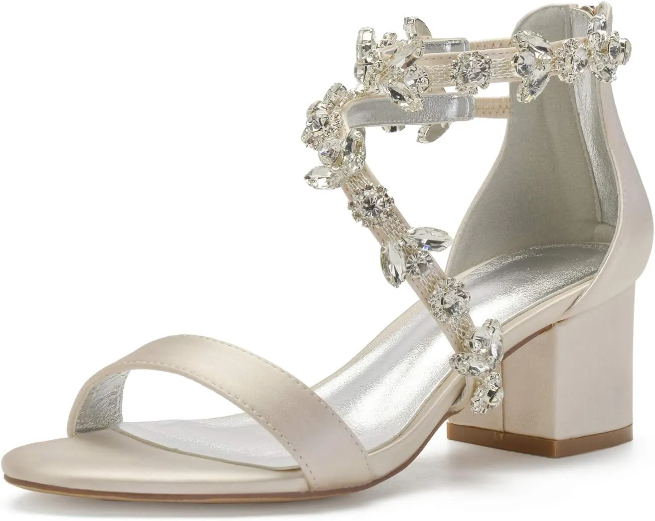 Hyinlays Women's Chunky Block Heel Crystal Wedding Sandals for Bride Open Toe Formal Party Dress Shoes Low Heels Sandal