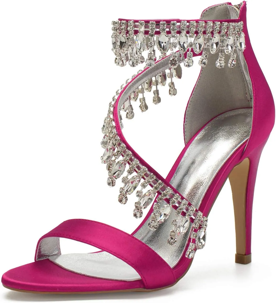 IN4 Wedding Shoes for Bride High Heels Sandals Ankle Strap Crystal Zipper Back Formal Evening Prom Party Dress Shoes Pumps for Women